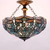 imageWERFACTORY Tiffany Ceiling Light Fixture Sea Blue Stained Glass Dragonfly Semi Flush Mount Lamp Wide 16 Inch Height 15 Inch Tiffany Ceiling Lamp S147 Series