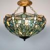 imageWERFACTORY Tiffany Ceiling Light Fixture Sea Blue Stained Glass Dragonfly Semi Flush Mount Lamp Wide 16 Inch Height 15 Inch Tiffany Ceiling Lamp S147 Series