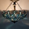 imageWERFACTORY Tiffany Ceiling Light Fixture Sea Blue Stained Glass Dragonfly Semi Flush Mount Lamp Wide 16 Inch Height 15 Inch Tiffany Ceiling Lamp S147 Series