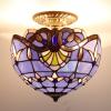 imageWERFACTORY Tiffany Lamp Shade Replacement 12X6 Inch Blue Purple Baroque Style Stained Glass Lampshade Only with Cap fit for Table lamp Pendant Light Ceiling Fixture Part Not Included S003C Series