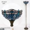 imageWERFACTORY Tiffany Lamp Shade Replacement 12X6 Inch Sea Blue Stained Glass Dragonfly Lampshade Only 158Inch Fitter Opening for Arched Floor Lamp Torchiere Lamp Pendant Light S147 Series
