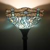 imageWERFACTORY Tiffany Lamp Shade Replacement 12X6 Inch Sea Blue Stained Glass Dragonfly Lampshade Only 158Inch Fitter Opening for Arched Floor Lamp Torchiere Lamp Pendant Light S147 Series