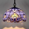 imageWERFACTORY Tiffany Pendant Light Fixture Blue Purple Baroque Stained Glass 12 Inch Hanging Lamp Wide 12 Inch Height 32 Inch S003C Series