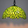 imageWERFACTORY Tiffany Pendant Light Fixture Green Wisteria Stained Glass Hanging Lamp Wide 12 Inch Height 32 Inch S523 Series