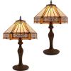 imageTiffany Lamp Set of 2 Stained Glass Bedside Table Lamp Yellow Hexagon Mission Style Reading Desk Light 18quot Tall Lover Livingroom Bedroom Library Banker WERFACTORY LED Bulb Included