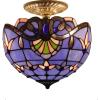 imageWERFACTORY Tiffany Ceiling Light Fixture Blue Purple Baroque Stained Glass Semi Flush Mount Lamp Wide 12 Inch Height 11 Inch S003C Series