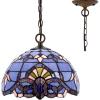 imageWERFACTORY Tiffany Pendant Light Fixture Blue Purple Baroque Stained Glass 12 Inch Hanging Lamp Wide 12 Inch Height 32 Inch S003C Series