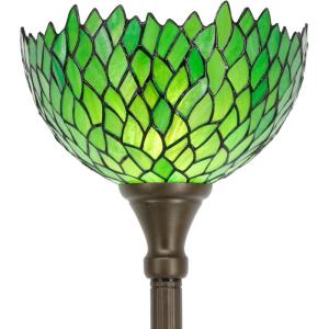 imageWERFACTORY Tiffany Floor Lamp Green Wisteria Stained Glass Light 12X12X66 Inches Pole Torchiere Standing Corner Torch Uplight Decor Bedroom Living Room Home Office S523 Series