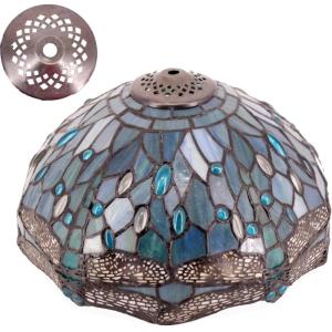imageWERFACTORY Tiffany Lamp Shade Replacement 12X6 Inch Sea Blue Stained Glass Dragonfly Style Lampshade Only with Cap fit for Table lamp Pendant Light Ceiling Fixture Part Not Included S147 Series