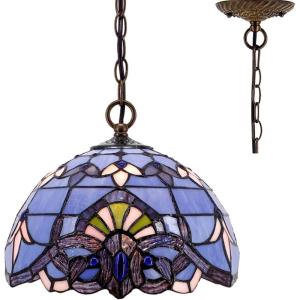 imageWERFACTORY Tiffany Pendant Light Fixture Blue Purple Baroque Stained Glass 12 Inch Hanging Lamp Wide 12 Inch Height 32 Inch S003C Series
