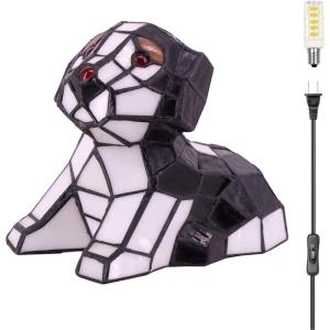 imageTiffany Lamp Dog Stained Glass Night Light for Kids Room Baby Children Boys Girls Teen Bedroom Nursery Bedside Desk Table Unique Birthday Gifts WERFACTORY 5 Color Can Be Choose Black High