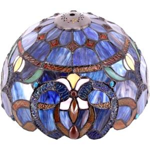 imageWERFACTORY Tiffany Lamp Shade Replacement 12X6 Inch Blue Purple Cloudy Stained Glass Lampshade Only with Cap fit for Table lamp Pendant Light Ceiling Fixture Part Not Included S558 Series