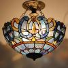 imageWERFACTORY Tiffany Ceiling Light Fixture Blue Purple Cloudy Stained Glass Semi Flush Mount Lamp Wide 16 Inch Height 15 Inch Tiffany Ceiling Lamp S558 Series