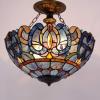 imageWERFACTORY Tiffany Ceiling Light Fixture Blue Purple Cloudy Stained Glass Semi Flush Mount Lamp Wide 16 Inch Height 15 Inch Tiffany Ceiling Lamp S558 Series