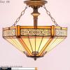 imageWERFACTORY Tiffany Ceiling Light Fixture Yellow Hexagon Stained Glass Mission Semi Flush Mount Lamp Wide 16 Inch Height 15 Inch Tiffany Ceiling Lamp S011 Series