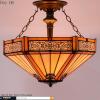 imageWERFACTORY Tiffany Ceiling Light Fixture Yellow Hexagon Stained Glass Mission Semi Flush Mount Lamp Wide 16 Inch Height 15 Inch Tiffany Ceiling Lamp S011 Series