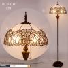 imageWERFACTORY Tiffany Floor Lamp Crystal Bead White Stained Glass Standing Reading Light 16X16X64 Inches Antique Pole Corner Lamp Decor Bedroom Living Room Home Office S508W Series