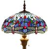 imageWERFACTORY Tiffany Floor Lamp Dragonfly Blue Stained Glass Standing Reading Light 16X16X64 Inches Antique Pole Corner Lamp Decor Bedroom Living Room Home Office S004 Series B