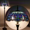 imageWERFACTORY Tiffany Floor Lamp Dragonfly Blue Stained Glass Standing Reading Light 16X16X64 Inches Antique Pole Corner Lamp Decor Bedroom Living Room Home Office S004 Series B