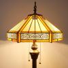 imageWERFACTORY Tiffany Floor Lamp Yellow Hexagon Stained Glass Mission Standing Reading Light 16X16X64 Inches Antique Pole Corner Lamp Decor Bedroom Living Room Home Office S011 Series