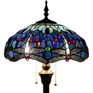 imageWERFACTORY Tiffany Floor Lamp Dragonfly Blue Stained Glass Standing Reading Light 16X16X64 Inches Antique Pole Corner Lamp Decor Bedroom Living Room Home Office S004 Series B