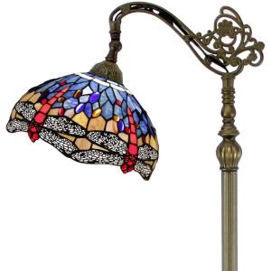 imageWERFACTORY Tiffany Floor Lamp Blue Brown Stained Glass Dragonfly Arched Lamp 12X18X64 Inch Gooseneck Adjustable Corner Standing Reading Light Decor Bedroom Living Room S688 Series B