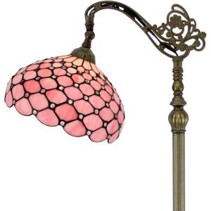 imageWERFACTORY Tiffany Floor Lamp Pink Stained Glass Pearl Bead Arched Lamp 12X18X64 Inches Gooseneck Adjustable Corner Standing Reading Light Decor Bedroom Living Room S005P Series