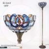 imageWERFACTORY Tiffany Floor Lamp Blue Purple Cloud Stained Glass Light 12X12X66 Inches Pole Torchiere Standing Corner Torch Uplight Decor Bedroom Living Room Home Office S558 Series Blue Purple
