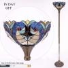 imageWERFACTORY Tiffany Floor Lamp Blue Yellow Liaison Stained Glass Light 12X12X66 Inches Torchiere Standing Corner Torch Uplight Decor Bedroom Living Room Home Office S160E Series B