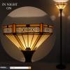 imageWERFACTORY Tiffany Floor Lamp Yellow Hexagon Stained Glass Mission Light 12X12X66 Inches Torchiere Standing Corner Torch Uplight Decor Bedroom Living Room Home Office S011 Series