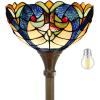 imageWERFACTORY Tiffany Floor Lamp Blue Yellow Liaison Stained Glass Light 12X12X66 Inches Torchiere Standing Corner Torch Uplight Decor Bedroom Living Room Home Office S160E Series B
