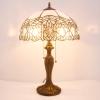 imageWERFACTORY Tiffany Style Table Lamp White Stained Glass Crystal Bedside Lamp 16X16X24 Inch Desk Reading Light Metal Base Decor Bedroom Living Room Home Office S508W Series