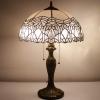 imageWERFACTORY Tiffany Style Table Lamp White Stained Glass Crystal Bedside Lamp 16X16X24 Inch Desk Reading Light Metal Base Decor Bedroom Living Room Home Office S508W Series