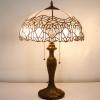 imageWERFACTORY Tiffany Style Table Lamp White Stained Glass Crystal Bedside Lamp 16X16X24 Inch Desk Reading Light Metal Base Decor Bedroom Living Room Home Office S508W Series