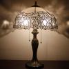 imageWERFACTORY Tiffany Style Table Lamp White Stained Glass Crystal Bedside Lamp 16X16X24 Inch Desk Reading Light Metal Base Decor Bedroom Living Room Home Office S508W Series