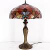 imageWERFACTORY Tiffany Table Lamp Red Liaison Stained Glass Style Bedside Lamp 16X16X24 Inches Antique Desk Reading Light Metal Base Decor Bedroom Living Room Home Office S160R Series