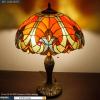 imageWERFACTORY Tiffany Table Lamp Red Liaison Stained Glass Style Bedside Lamp 16X16X24 Inches Antique Desk Reading Light Metal Base Decor Bedroom Living Room Home Office S160R Series