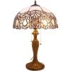 imageWERFACTORY Tiffany Style Table Lamp White Stained Glass Crystal Bedside Lamp 16X16X24 Inch Desk Reading Light Metal Base Decor Bedroom Living Room Home Office S508W Series