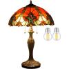 imageWERFACTORY Tiffany Table Lamp Red Liaison Stained Glass Style Bedside Lamp 16X16X24 Inches Antique Desk Reading Light Metal Base Decor Bedroom Living Room Home Office S160R Series