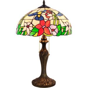 imageWERFACTORY Tiffany Lamp Stained Glass Hummingbird Style Bedside Table Lamp16X16X24 Inches Desk Reading Light Metal Base Decor Bedroom Living Room Home Office S101 Series
