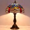 imageWERFACTORY Tiffany Lamp Blue Red Stained Glass Dragonfly Style Bedside Table Lamp Desk Reading Light 12X12X18 Inches Decor Nightstand Bedroom Living Room Home Office S688 Series