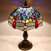 imageWERFACTORY Tiffany Lamp Blue Red Stained Glass Dragonfly Style Bedside Table Lamp Desk Reading Light 12X12X18 Inches Decor Nightstand Bedroom Living Room Home Office S688 Series