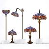 imageWERFACTORY Tiffany Lamp Blue Red Stained Glass Dragonfly Style Bedside Table Lamp Desk Reading Light 12X12X18 Inches Decor Nightstand Bedroom Living Room Home Office S688 Series