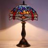 imageWERFACTORY Tiffany Lamp Blue Red Stained Glass Dragonfly Style Bedside Table Lamp Desk Reading Light 12X12X18 Inches Decor Nightstand Bedroom Living Room Home Office S688 Series
