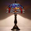 imageWERFACTORY Tiffany Lamp Blue Red Stained Glass Dragonfly Style Bedside Table Lamp Desk Reading Light 12X12X18 Inches Decor Nightstand Bedroom Living Room Home Office S688 Series