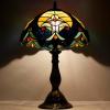 imageWERFACTORY Tiffany Style Lamp Stained Glass Bedside Table Lamp Blue Yellow Liaison Reading Desk Light 12X12X18 Inches Decor Bedroom Living Room Home Office S160E Series