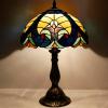imageWERFACTORY Tiffany Style Lamp Stained Glass Bedside Table Lamp Blue Yellow Liaison Reading Desk Light 12X12X18 Inches Decor Bedroom Living Room Home Office S160E Series