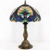 imageWERFACTORY Tiffany Style Lamp Stained Glass Bedside Table Lamp Blue Yellow Liaison Reading Desk Light 12X12X18 Inches Decor Bedroom Living Room Home Office S160E Series