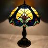 imageWERFACTORY Tiffany Style Lamp Stained Glass Bedside Table Lamp Blue Yellow Liaison Reading Desk Light 12X12X18 Inches Decor Bedroom Living Room Home Office S160E Series