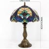 imageWERFACTORY Tiffany Style Lamp Stained Glass Bedside Table Lamp Blue Yellow Liaison Reading Desk Light 12X12X18 Inches Decor Bedroom Living Room Home Office S160E Series